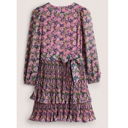 Boden NWT Plisse Pink Floral Ruffle Dress Size 2