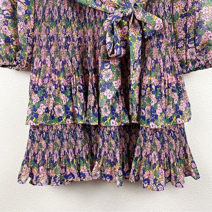 Boden NWT Plisse Pink Floral Ruffle Dress Size 2