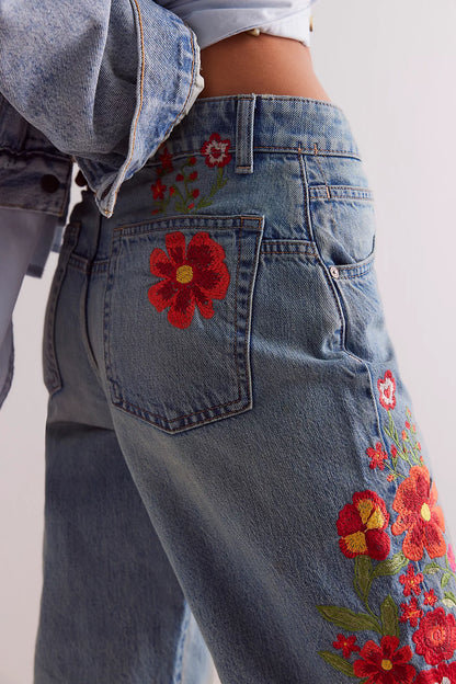Free People We The Free Willow Floral Embroidered Jeans