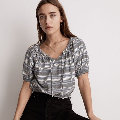 Madewell Jacquard Keyhole Crop Top in Stripe Size Small