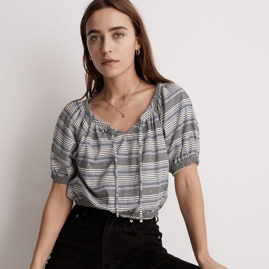 Madewell Jacquard Keyhole Crop Top in Stripe Size Small