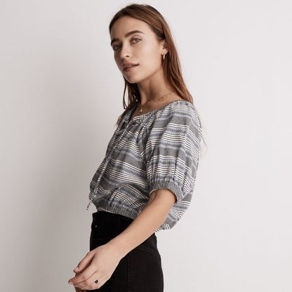 Madewell Jacquard Keyhole Crop Top in Stripe Size Small