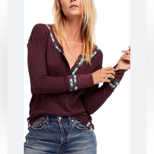 Free People Rainbow Thermal Long Sleeve Size Medium