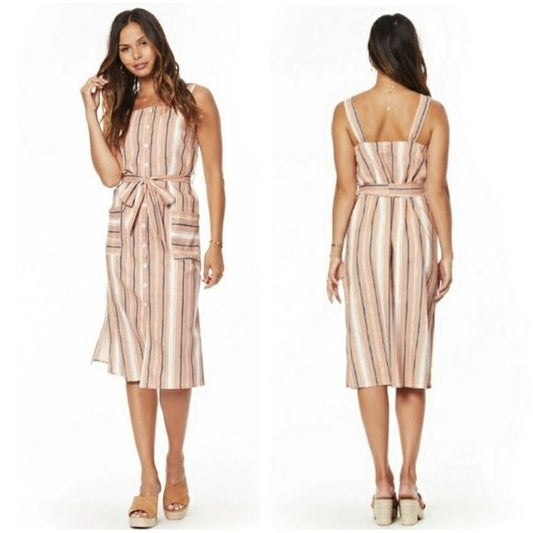 Lost + Wander Pleasure Harbor Orange Striped Midi Dress Size XS