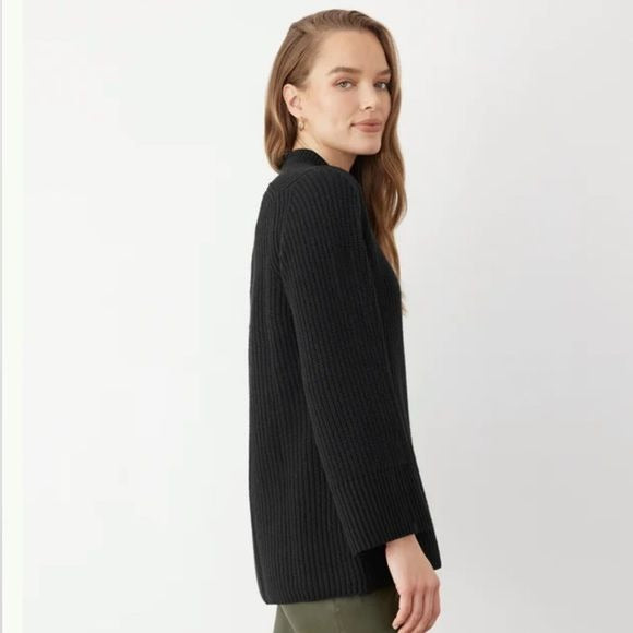 GSTQ Snap Sleeve V-Neck Sweater in Black Beauty Size XL