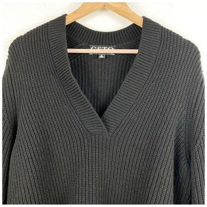 GSTQ Snap Sleeve V-Neck Sweater in Black Beauty Size XL