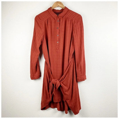 Anthropologie Maeve Bloomsbury Red Tie Front Shirtdress - 10