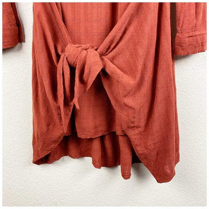 Anthropologie Maeve Bloomsbury Red Tie Front Shirtdress - 10