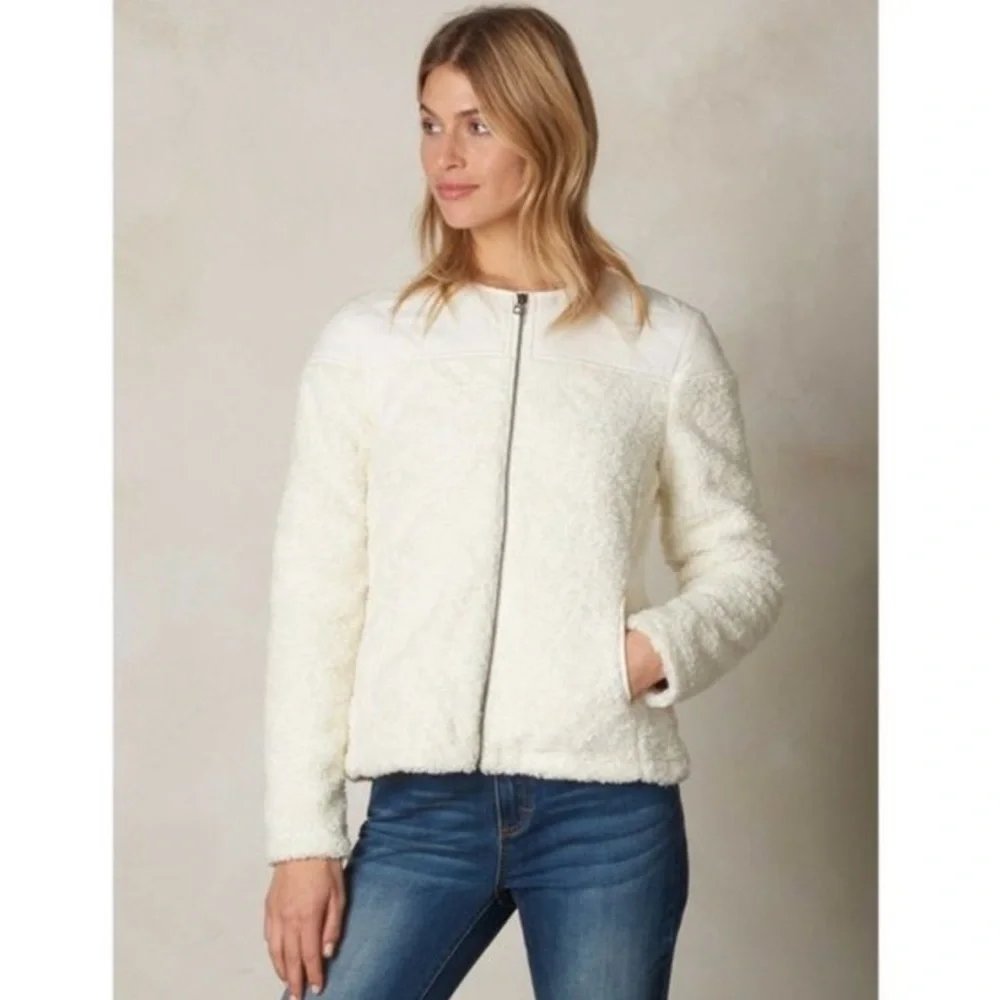 Prana Good Luxe Quilted White Shearling Jacket - XL
