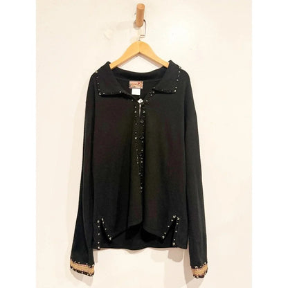 April Cornell Black Beaded Cardigan - Large