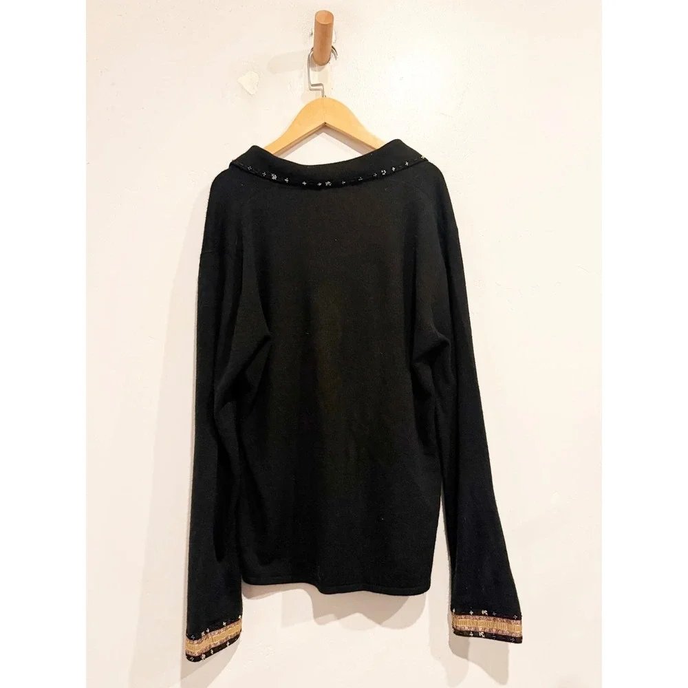 April Cornell Black Beaded Cardigan - Large