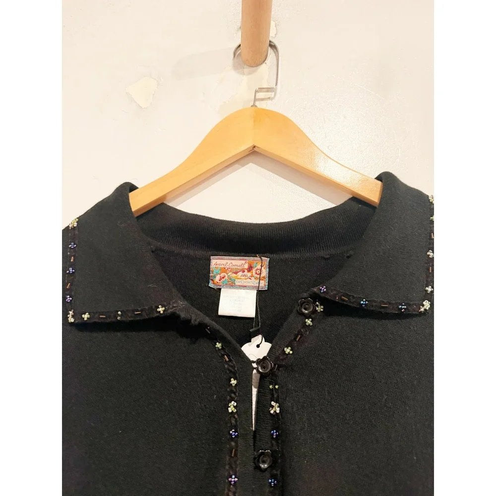 April Cornell Black Beaded Cardigan - Large