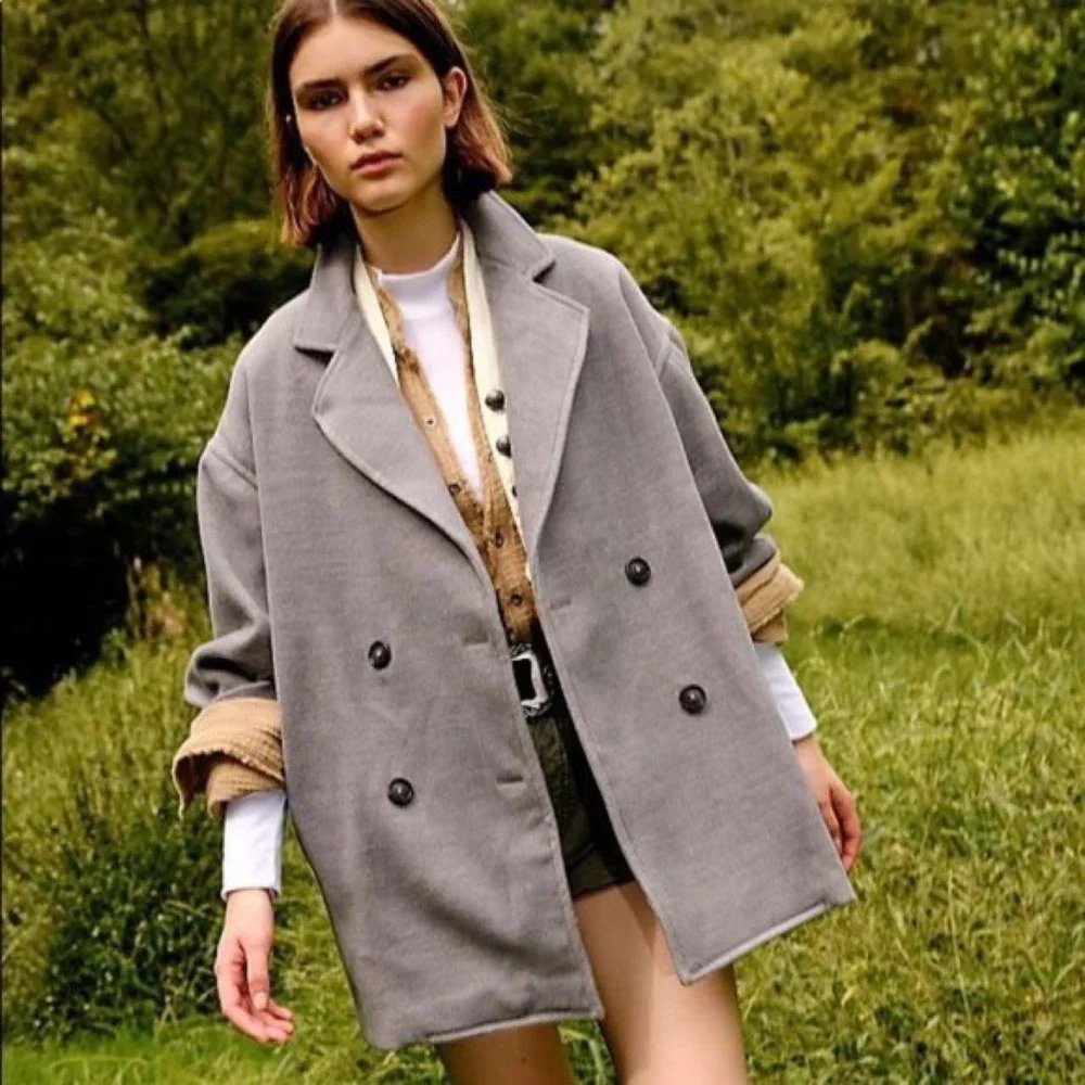 Free People Hannah Slouchy Oversized Blazer in Gray - Large