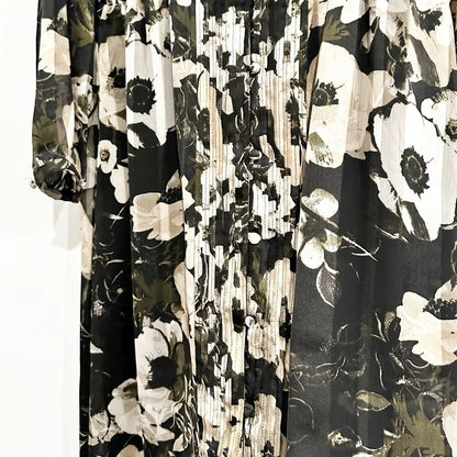 Banana‎ Republic Black Floral Tie Neck Shirt Dress - Large