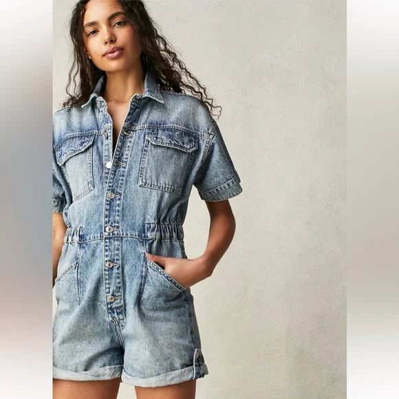 Free People Marci Cuffed Shortalls