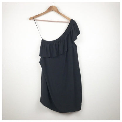 NWT Madewell Black Silk One Shoulder Ruffle Dress - 6