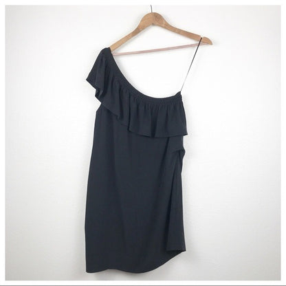 NWT Madewell Black Silk One Shoulder Ruffle Dress - 6