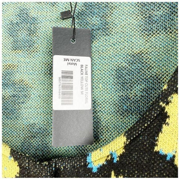 Motel Faline Crop Top In Cute Floral Black And Yellow Size Medium