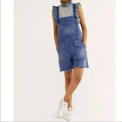 Free People NWOT Feel The Love Blue Shortalls Size 0