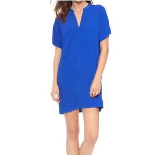 Vince V-Neck Tunic Dress in Blue Size Medium