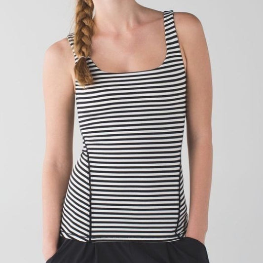 Lululemon Amala Tank in Narrow Bold Stripe Black Angel Wing Size 6