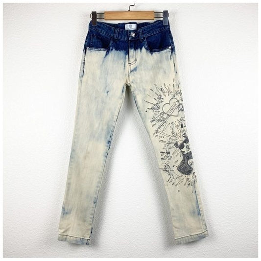 Young Versace Bleached Printed Jeans Size XXS