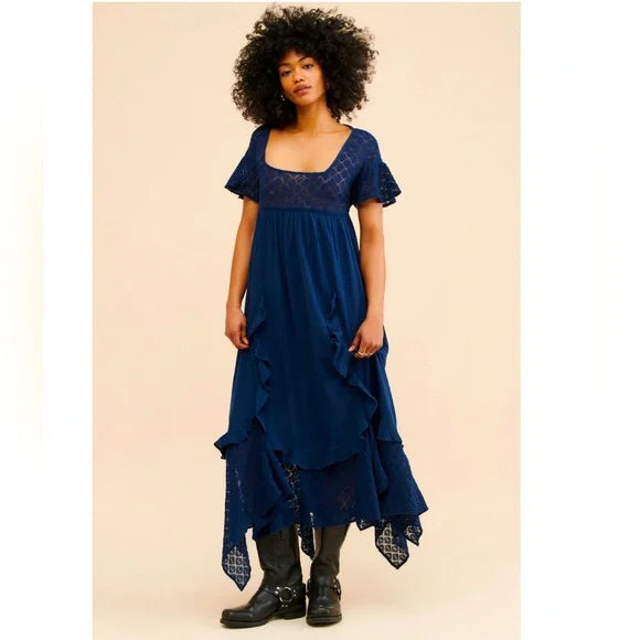 Free People Bring the Romance Midi Dress in Navy