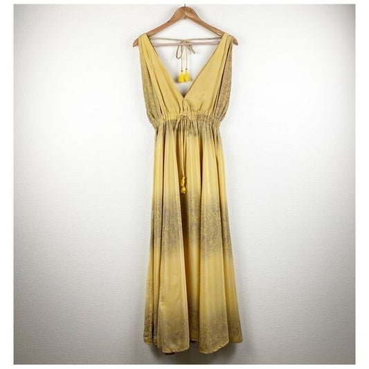 Fashion Fuse Yellow Printed Maxi Dress Size Medium