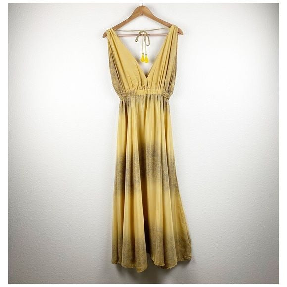 Fashion Fuse Yellow Printed Maxi Dress Size Medium