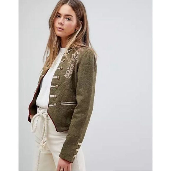 Free People the Lauren Band Jacket in Moss Green Size Medium