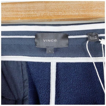Vince Navy Drawstring Pintuck Track Pants in Coastal Blue Size Large
