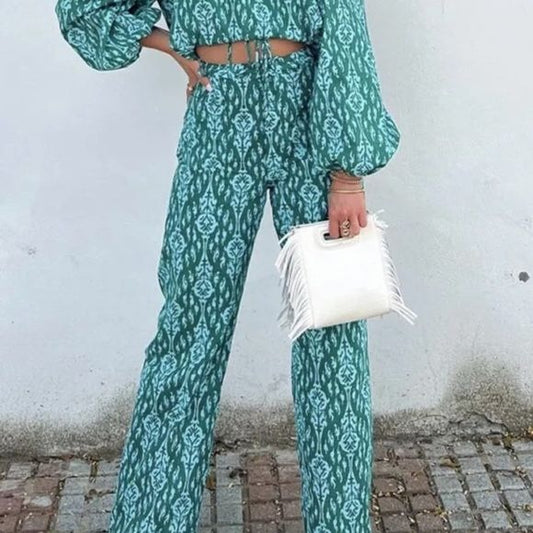 Zara Green & Blue Printed Pants Size Small