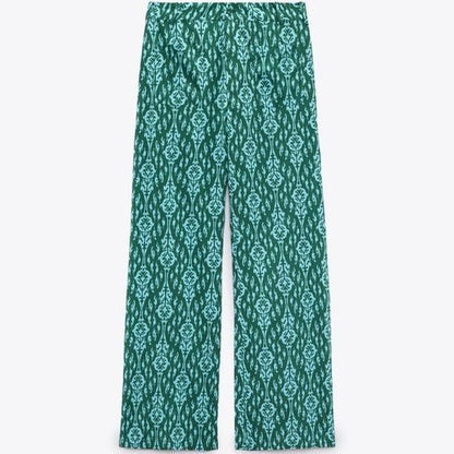 Zara Green & Blue Printed Pants Size Small