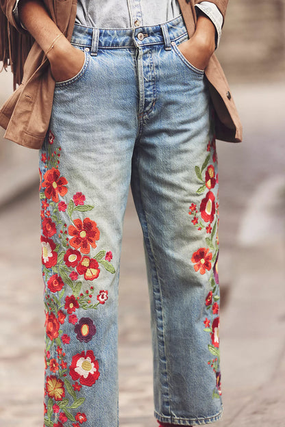 Free People We The Free Willow Floral Embroidered Jeans