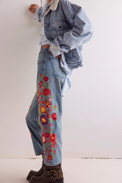 Free People We The Free Willow Floral Embroidered Jeans