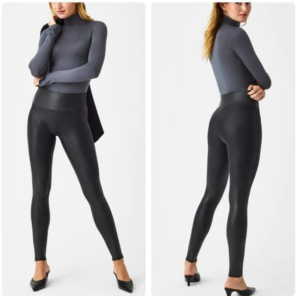 Spanx Faux Leather Black Leggings Size Small
